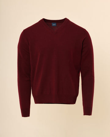 Camisola Decote em V 100% Caxemira em Bordeaux